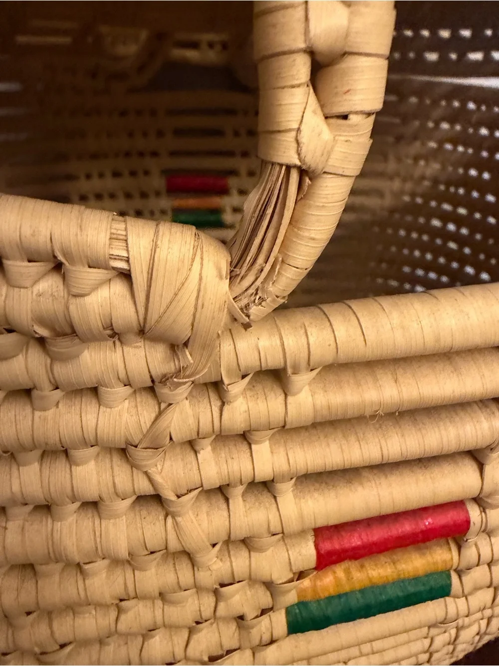 Seagrass Hand Woven Storage Display Basket With Lid & Handles 15x10x16 Boho Vtg